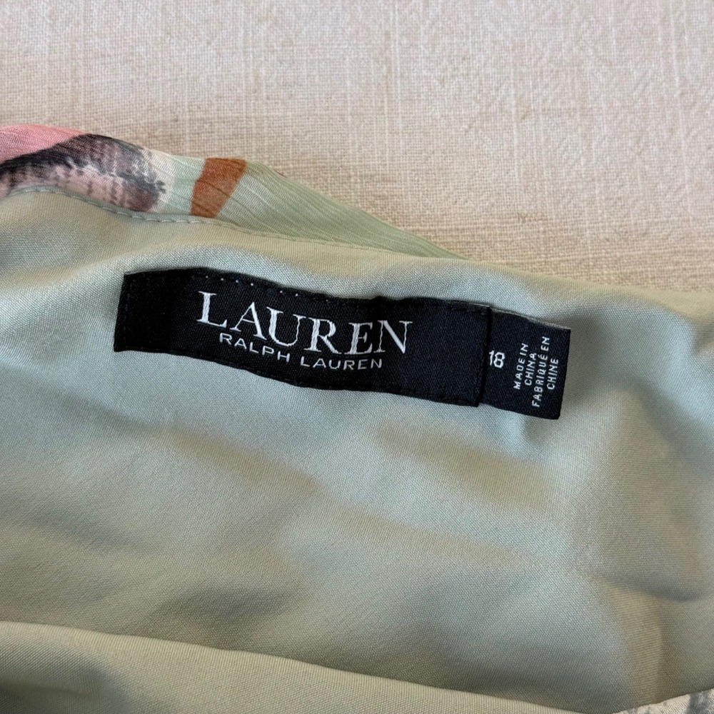 Lauren Ralph Lauren Floral Crinkled Georgette Gown Sage Green One Shoulder 18 - Picture 8 of 8
